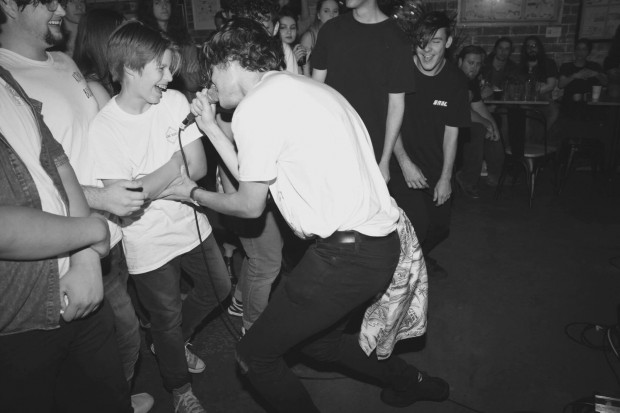 Singer Liam Hubbard isn't afraid to jump in with the crowd. (Picture by Blake Good). 